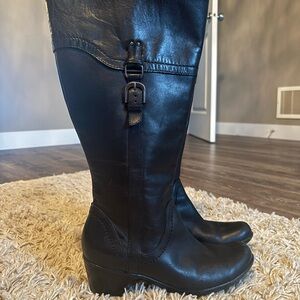 Black Leather Knee-High Wide Calf Boots